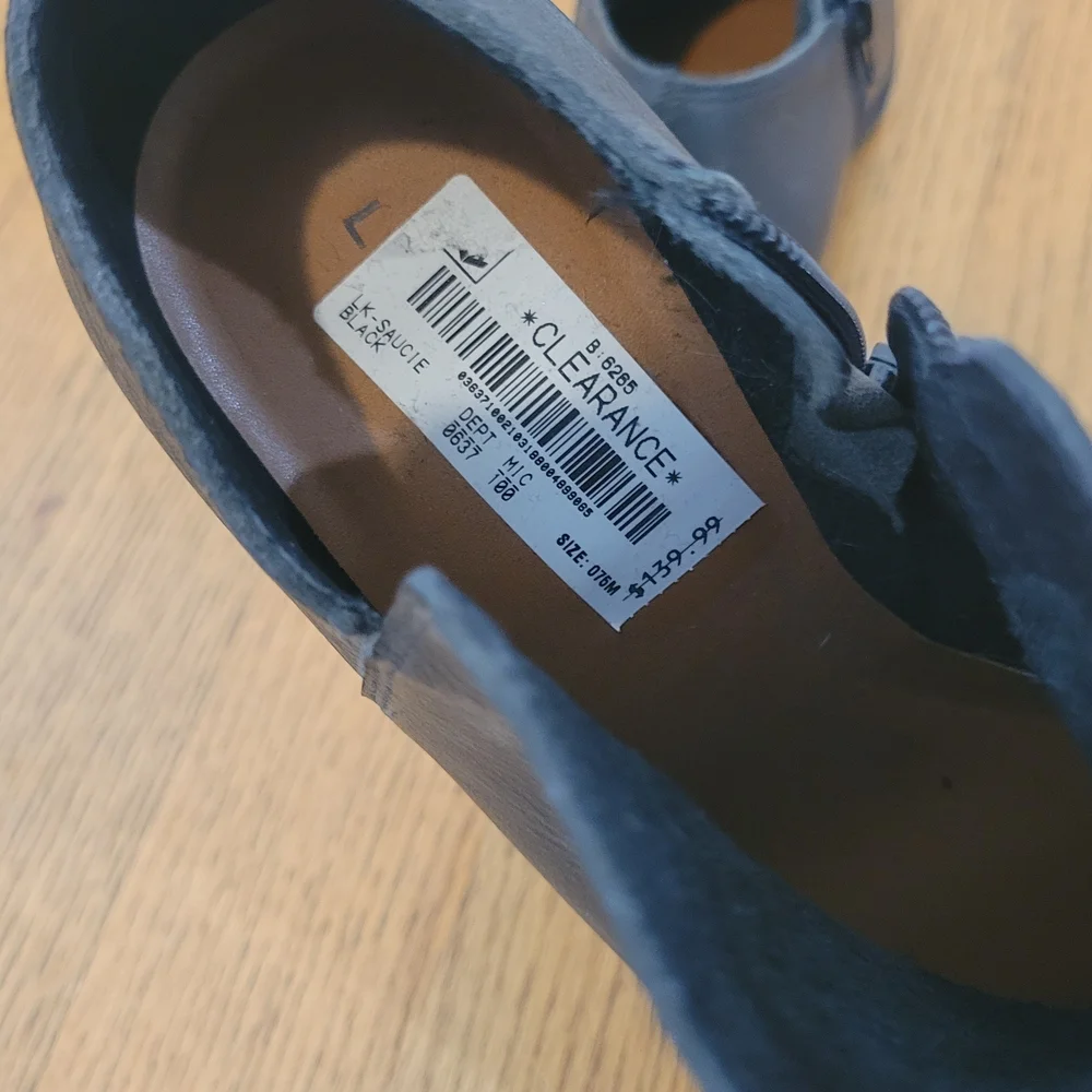 Lucky Brand Black Leather Ankle Booties with Stacked Heel